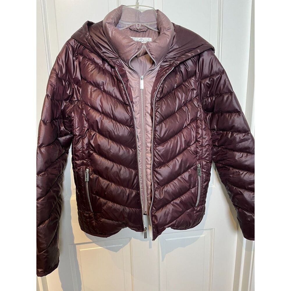 Kenneth Cole New York Women’s L Mauve Plum Puffer Jacket Quilted Hooded Coat